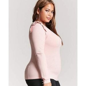 Forever 21+ pink long sleeve ruffle shoulder